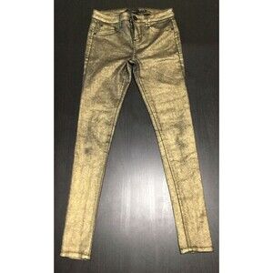 Tinseltown Shimmery Gold Denim Couture Junior Women's Skinny Pant Jeans Size 3